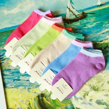 Fishion Для женщин Носки для девочек хлопковые носки для Для женщин Карамельный цвет модные ботильоны водонепроницаемые короткие носки 6 цветов Calcetines