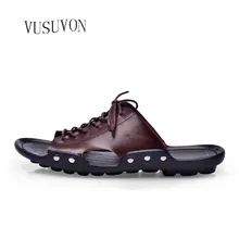 Кожа коровы Для мужчин модные пляжные шлепанцы подошва из мягкого каучука Мода дышащая легко подобрать мужские летние туфли Для мужчин повседневные тапки