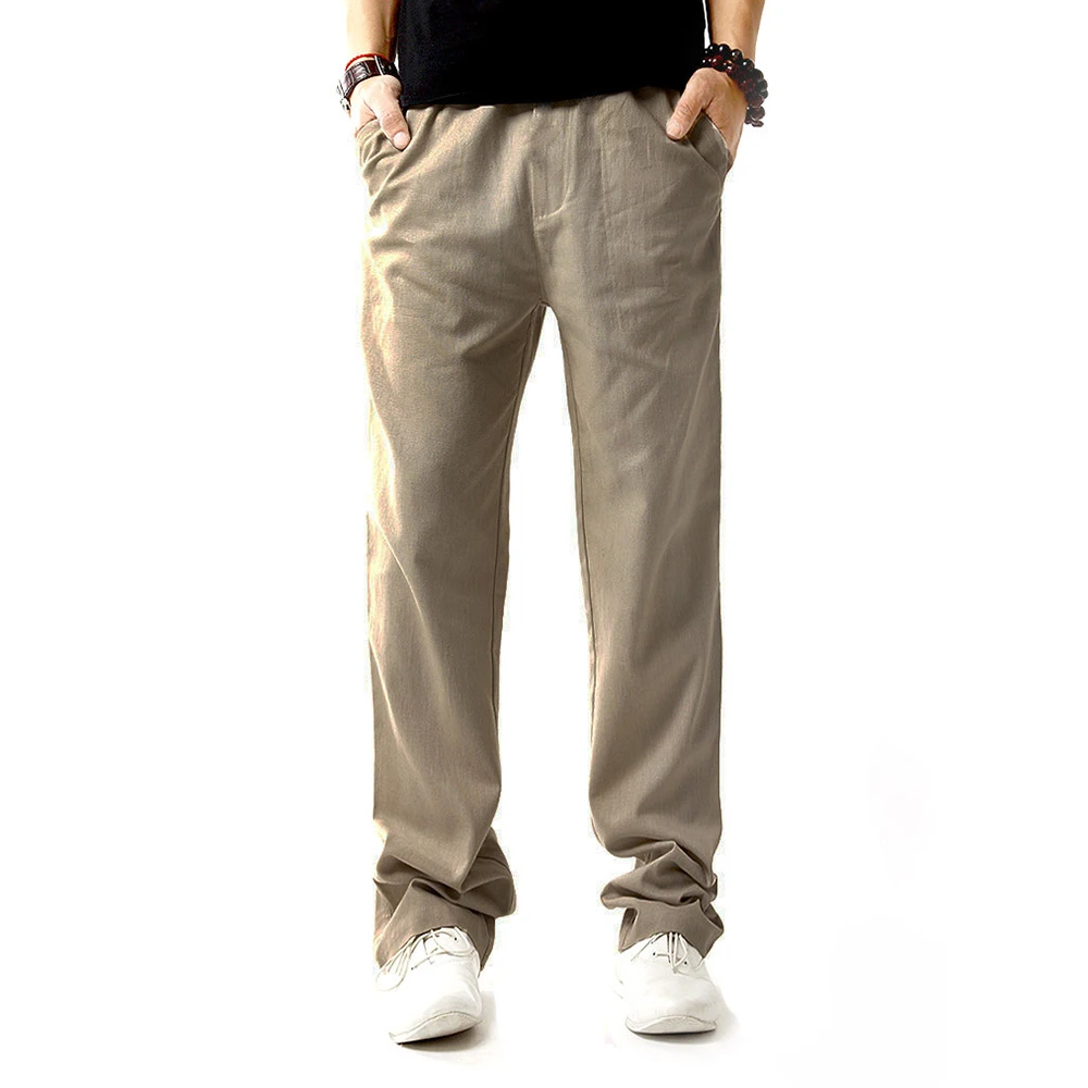 

Casual Summer Cotton Full Length Men's Linen Drawstring Pants Regular High Waist Pants Men Pants Masculina Male Clothing D40