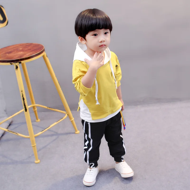 

2017 Autumn Baby Boy Sets Solid Number Five Rope Pullover Hoodies With Hat+Long Pants Children Sports Suit Fashion Clothing Set
