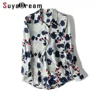 Women Silk Blouse 100% REAL SILK CREPE Vintage Floral print long sleeve button blouse shirt Blusas femininas 2019 Spring Shirt