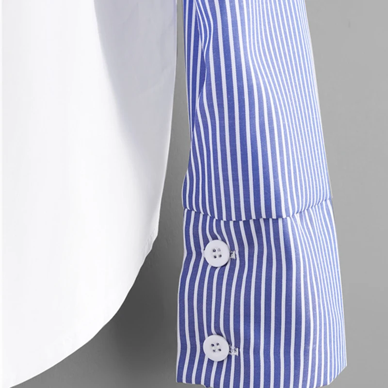 ROMWE контрастная Лоскутная рубашка блузка Женская Асимметричная с открытыми плечами сексуальные топы Осенняя модная полосатая Повседневная рубашка с глубоким подолом