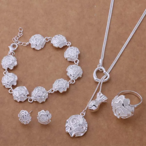 

AS212 Hot 925 sterling silver Jewelry Sets Bracelet 023 + Necklace 488 + Earring 141 + Ring 286 /aimaizta aozajgga