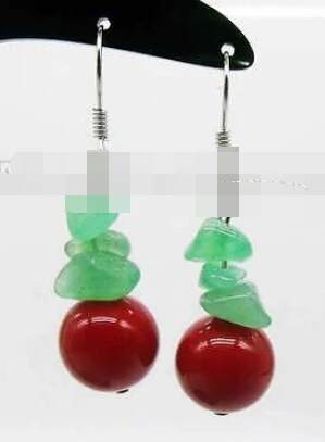 

hj 00353 12mm Round Red shell pearl & Green baroque jade Alloy dangle earring