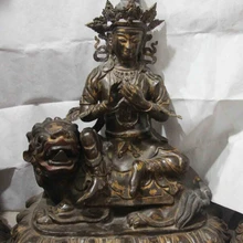 USPS в США S3210 Китайский Медь Бронза Monju Кван-Инь Гуань Инь Бодхисаттва Ездить на Foo Dog Лев