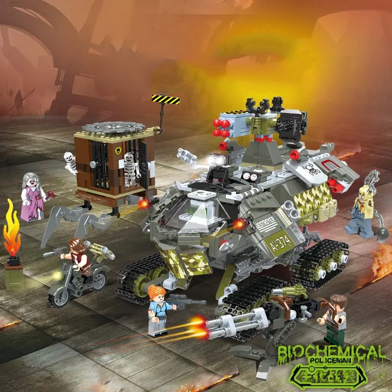 774 шт Военная серия биохимическая война мутанты супер гусеничная сверхмощная установка Chariot Строительство Блоки Игрушки для детей Подарки