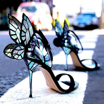 

New Summer Multi Wing Ankle-Wrap High Heels Women Shoes Angel Wing Elegant Women Pumps Chaussures Femme Ankle Wrap Sandals