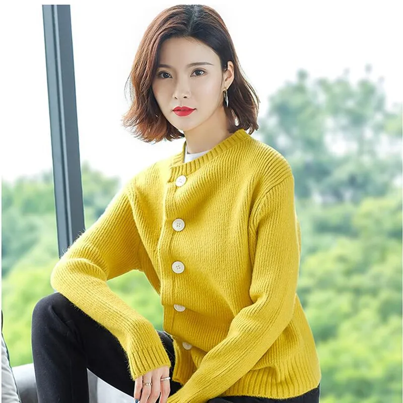 

Autumn Winter Large Size Cardigans Women Pure Color Long Sleeve Knitted Sweater Top Female Korean Fashion Casual Tops H9255