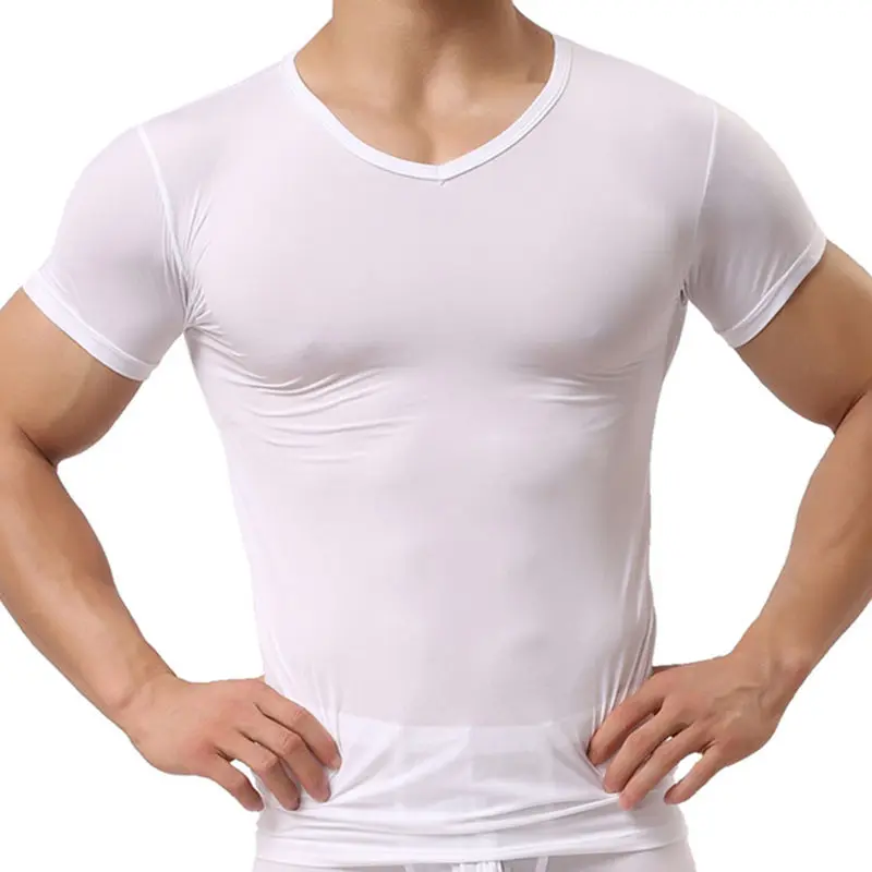YUFEIDA, мужские сексуальные майки, ледяной шелк, Мужская одежда, o-образный вырез, тонкие футболки, прозрачные, дышащие, прозрачные, Базовые Рубашки, Топы