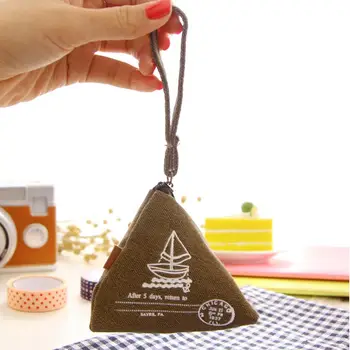 

Unisex Canvas Small Mini Triangle Coin Purses Wallet Clutch Money Bags with Strap