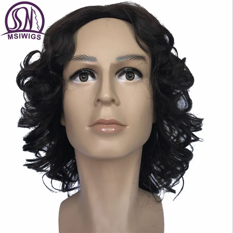 MSIWIGS Short Curly Wigs for Man Synthetic Hair Natural Full Heat