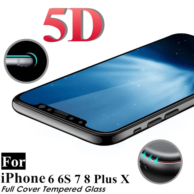 

9H Hardness 5D Tempered Glass for iphone 6 7 8 6s plus Screen Protector Curved Edge For iPhone On X 10 Full Cover Toughened Film