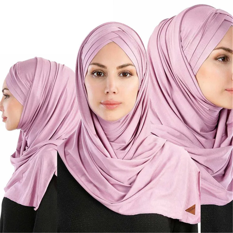 Женский простой мягкий хлопковый Джерси-шарф с головой хиджаб мгновенный шали из фуляра femme мусульманские хиджабы готовы носить головной платок - Color: 11