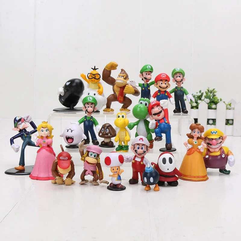 

22pcs/set Super Mario Bros Pvc Toys Mario Luigi Wario Waluigi Toad Bowser Yoshi Peach Daisy Goomba Koopa Family Mini Figures