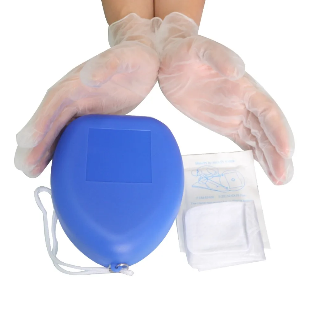 First Aid Kit 1Pc Big CPR Rescue Blue Mask Pocket Resuscitator One-way With 2Pcs Mouth Mask