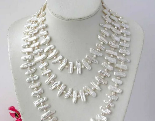 

NEW 003346 64" 25mm round biwa white freshwater pearl necklace