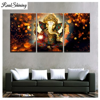 

5D DIY Diamond Painting Cross Stitch 3pcs Lord Ganesha Elephants Diamond Embroidery full display Full Rhinestones Mosaic FS3209