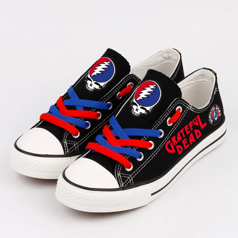 

Customization Grateful Letter Printed Men Boys Canvas Shoes Graffiti Rock Band Dead Skull Design Low Top Casual Flat Espadrilles