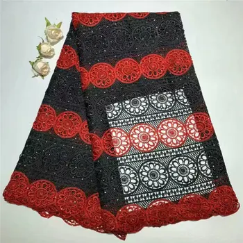 

Red/Black New Design African Cord Lace Fabric 2019 High quality Swiss Voile Lace embroidered French Lace Fabric with Stones