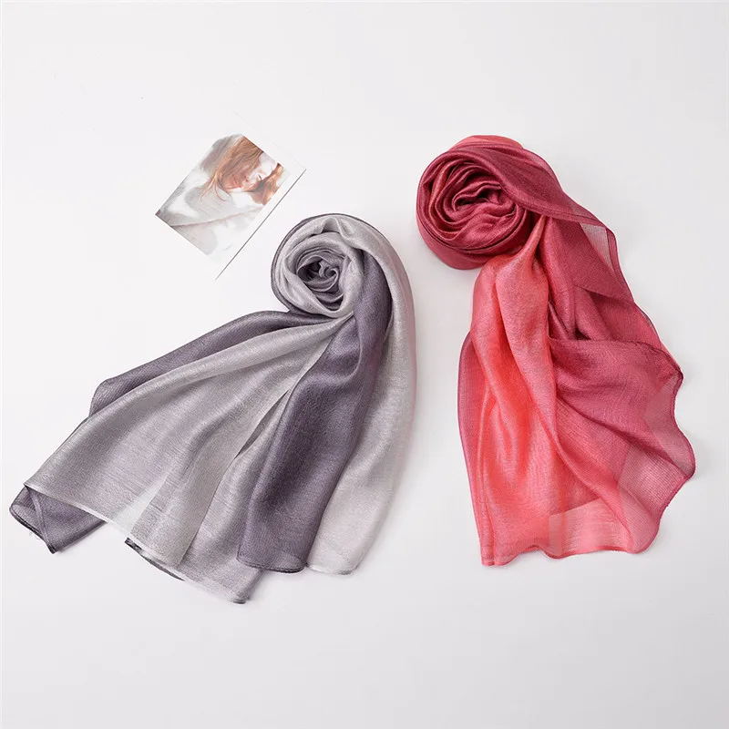 CoolCheer, Новое поступление, красивые шарфы и палантины, шелковый шарф, натуральный шелк, градиентный цвет, органза, женский весенний шейный платок