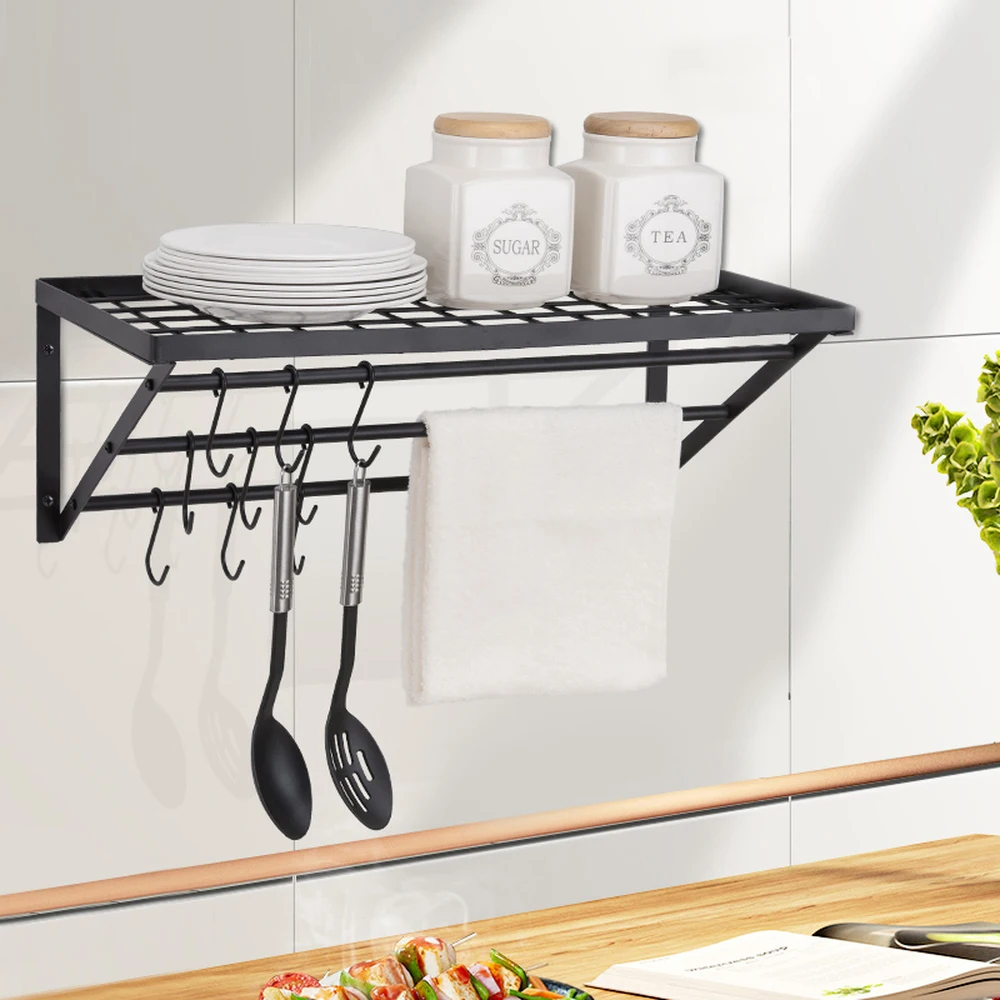  Kitchen wall mounted microwave oven rack 2 layer oven bracket kitchen storage rack hook seasoning h - 32911379704