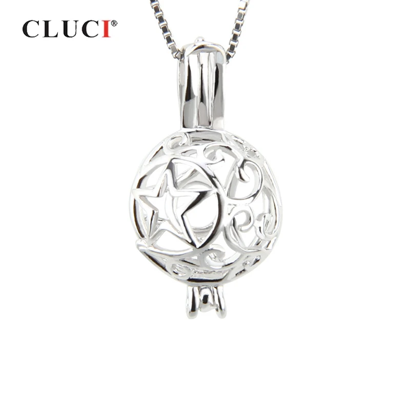 

CLUCI Silver 925 Star Ball Shaped Pearl Locket Cage Pendant for Pearl Jewelry Women 925 Sterling Silver Charms Pendant