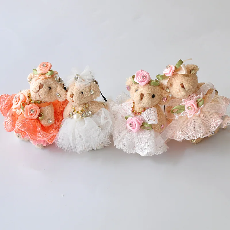 

Kawaii Lace Wedding Dress Diamond Teddy Bear Plush Toy Stuffed Animal Soft Doll Bears Stuffed Plush Pendant Wedding Gifts