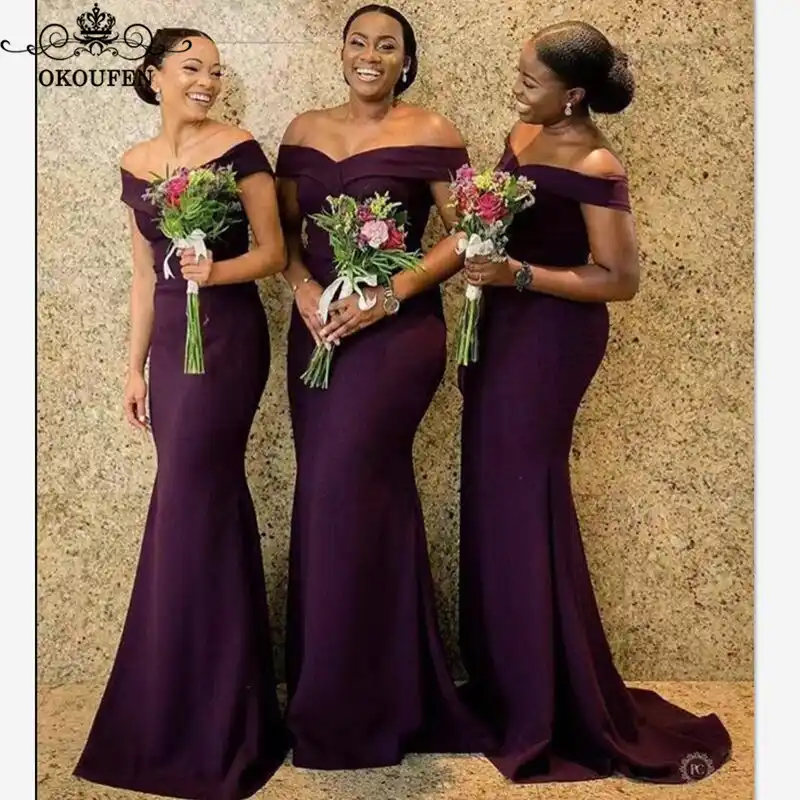 Purple Mermaid Bridesmaid Dresses 2020 African Women Off Shoulder
