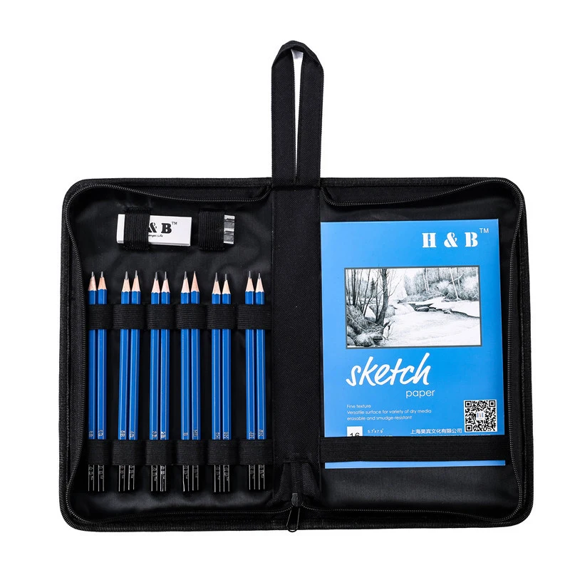 

H&B 16 Pieces Sketch Pencil Set Professional Art Drawing Tool Set Student Stationery A5 Painting Book+Eraser+Pencils+ Sharpener