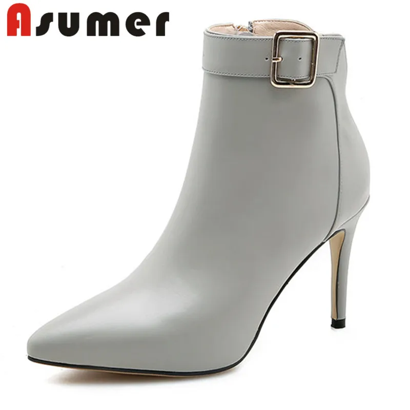 

ASUMER HOT SALE 2020 buckle ankle boots for women solid winter boots pointed toe high quality genuine leather boots size34-40