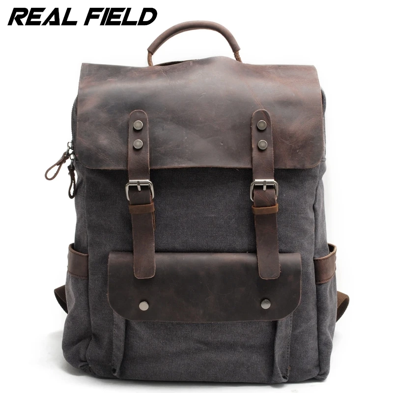 

Men Casual Canvas Backpacks Vintage School Bags Young Large Capacity Travel Bag Women Mochila Leather Laptop Backpack Rucksack