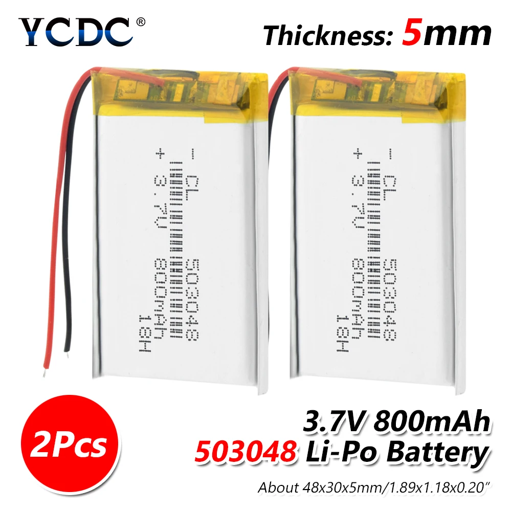 3,7 V 800mAh 503048 полимерный литий-ионный/литий-ионный аккумулятор с печатной платой для dvr MP3 MP4 gps DVD игрушка Bluetooth динамик - Цвет: 2Pcs