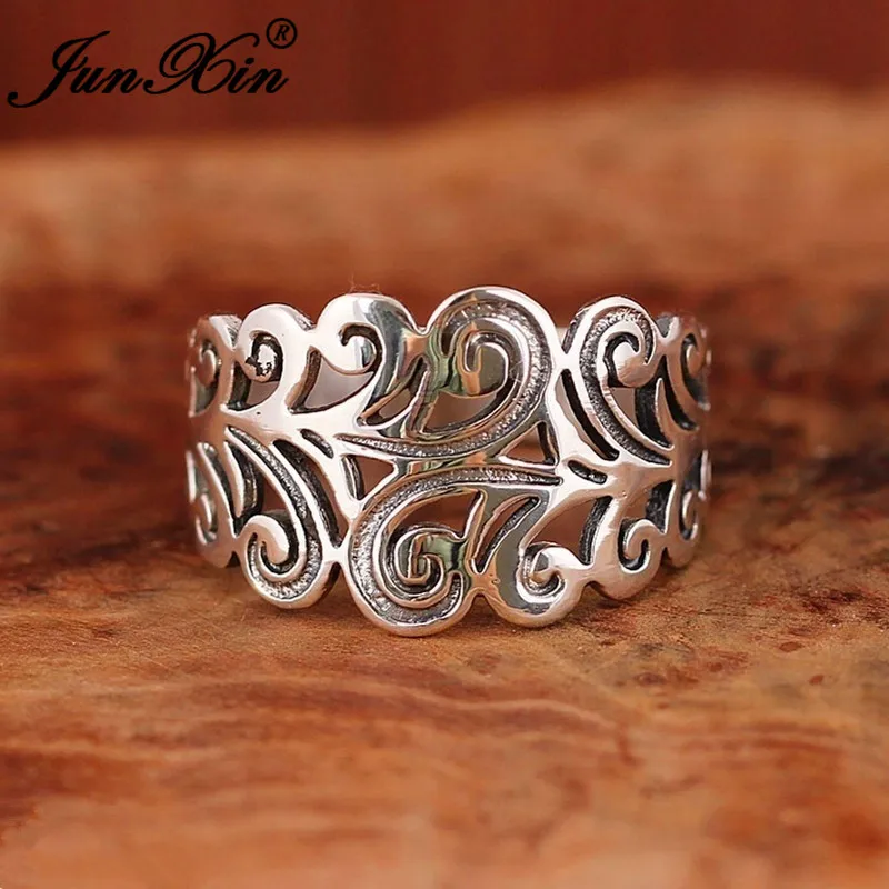 

JUNXIN Bohemian Antique Silver Leaf Finger Rings For Women Men Vintage Daily Minimalist Wedding Ring European Engagement Jewelry