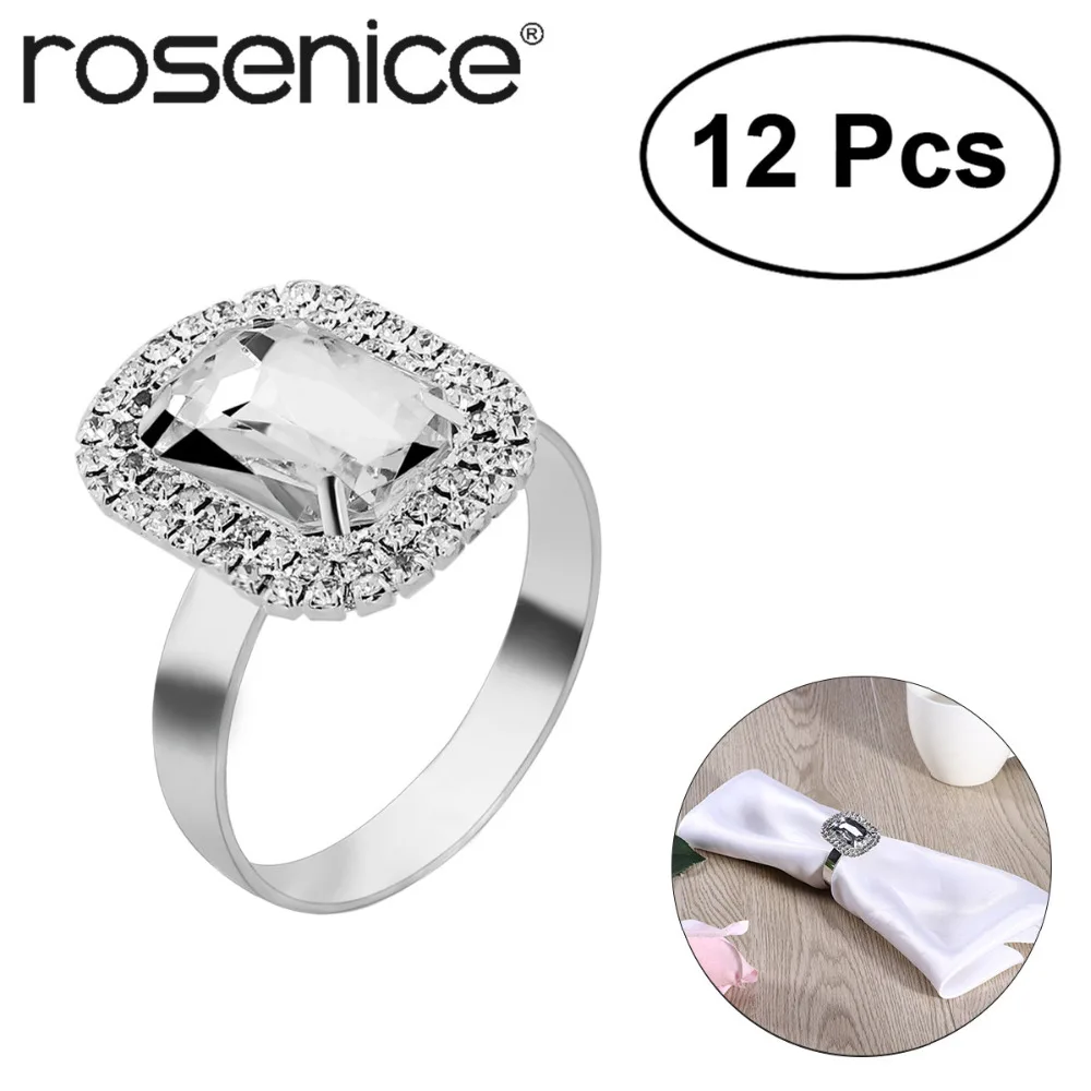 

ROSENICE 12pcs Rectangular Napkin Rings Napkin Holder Wedding Banquet Dinner Decoration (Silver)