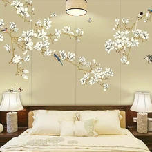 Декоративные обои новые китайские цветы магнолии богатые ручной росписью цветок-птица фоновая стена