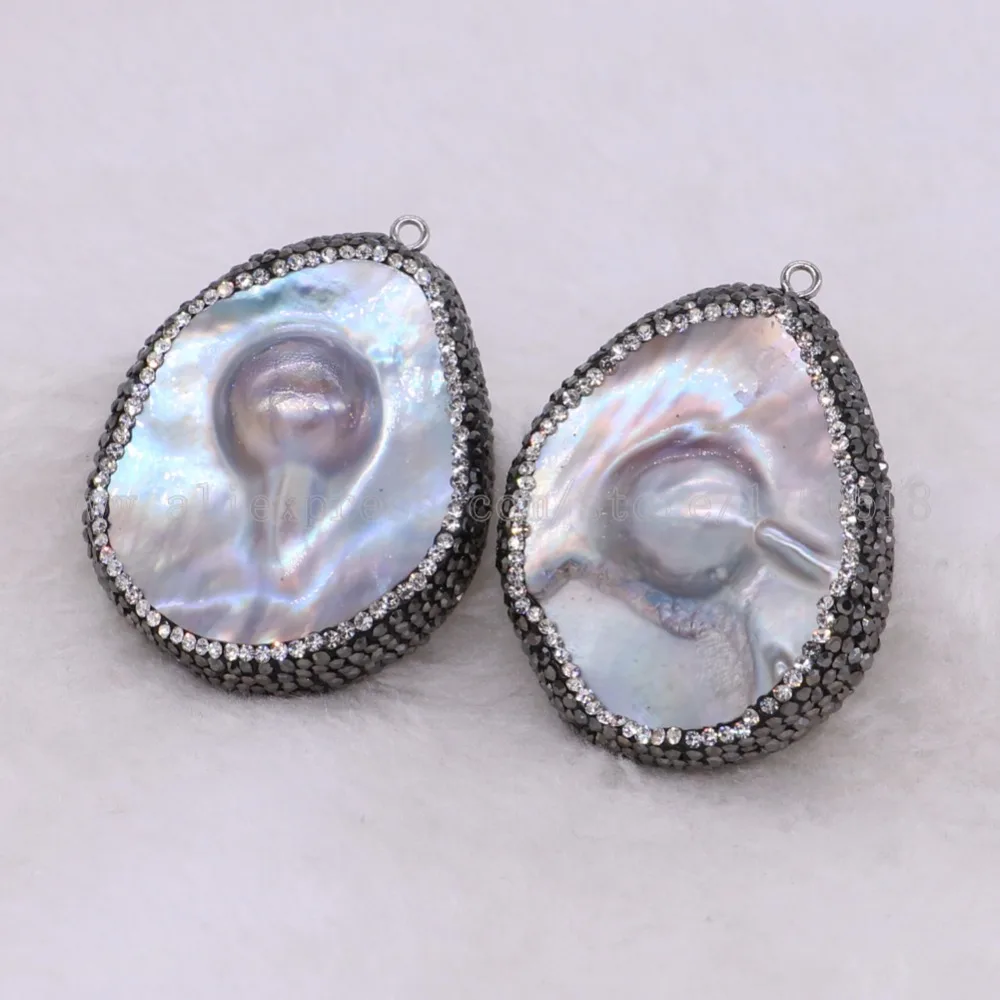 

Natural grey water pearl pendant free form pave cz handcrafted jewelry finding Gems jewelry bead 2163