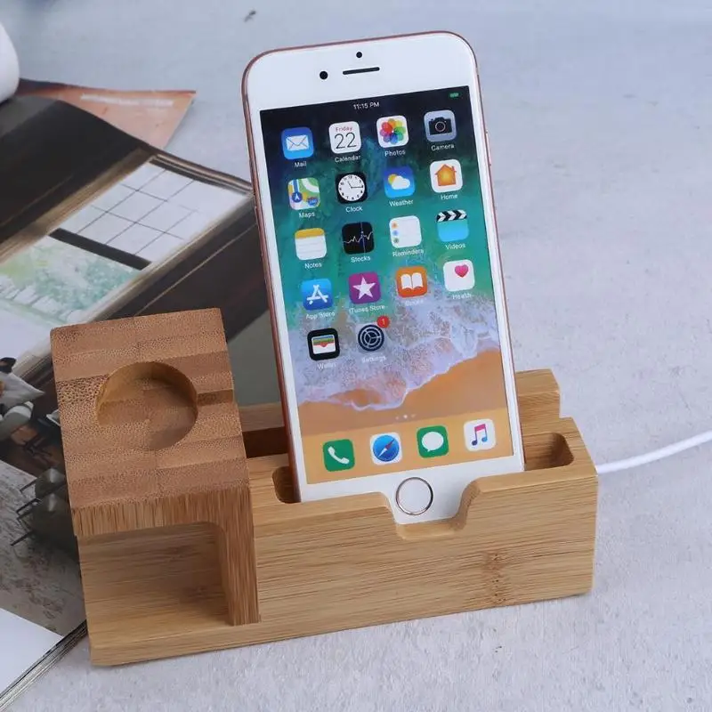  Bambus Holz Lade Dock Handy Ladegerät Halter Holz Telefon & Uhr Ladegerät Schreibtisch Für iPhone 6