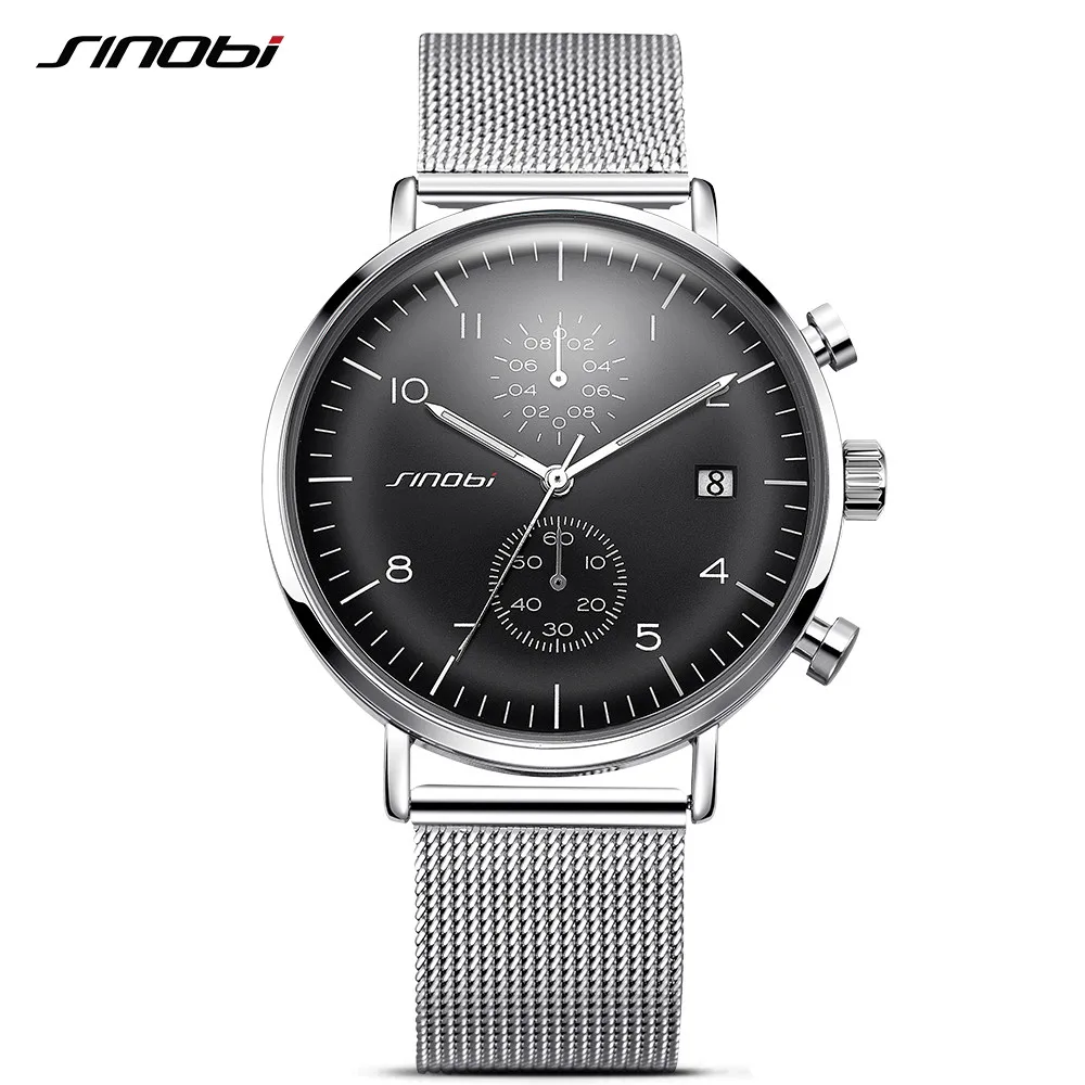 

SINOBI New Business Watch Men Mesh Strap Wristwatch Luminous Pointer Watches Relogio Masculino Fashion Brand Chronograph Watch