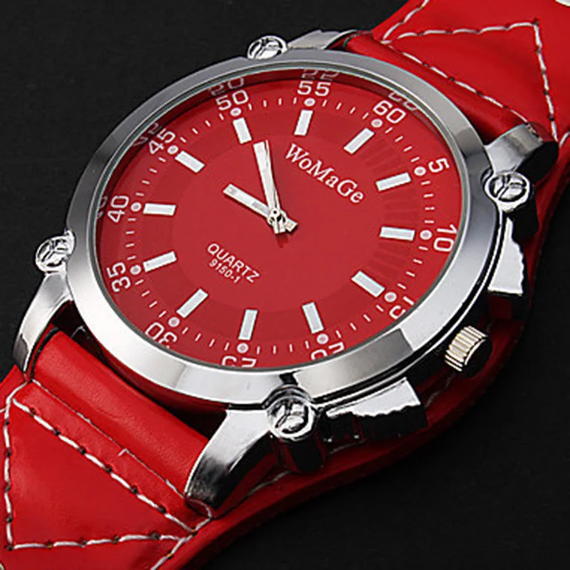

Brand Womage Luxury Wristwatch Casual and Fashion Quartz Watches Leather Straps Big Watch Women Popular Design Clock