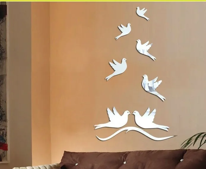 Free shipping 3D bird mirror wall sticker for living bedroom kitchen TV