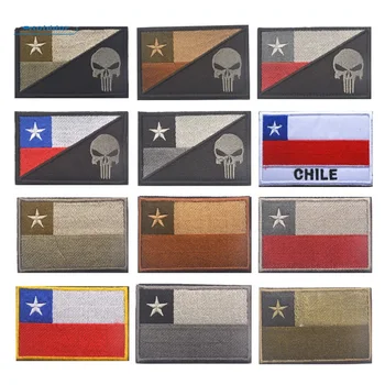 

Embroidery Chile Flag Patch Cloth Skull Punisher Tactical Patch Military Morale Armband Fabric Army Badge 12pcs