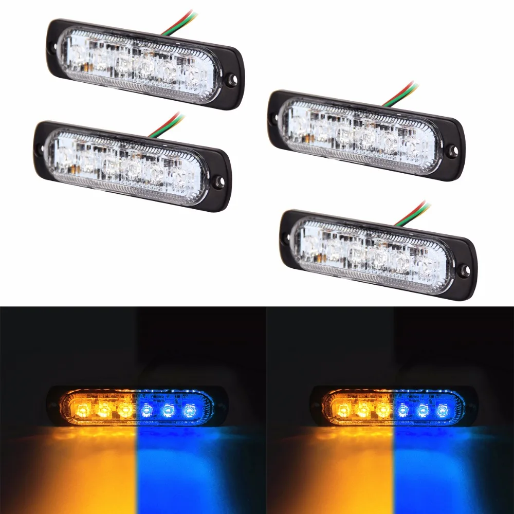 4PC Bright Blue& Amber 6 LED Car Truck Van Side Strobe Light Warning