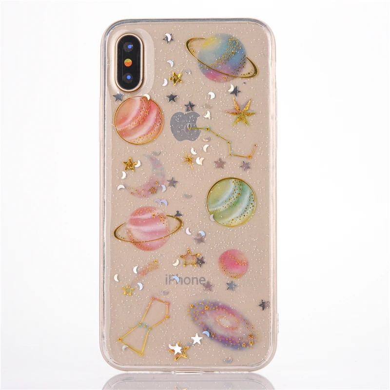 Блестящий чехол для телефона Space Planet iphone X 8 Plus роскошные милые мягкие силиконовые