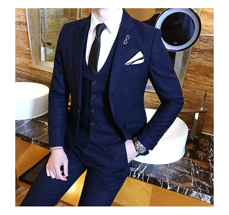 2019 Черный Классический Клетчатый костюм мужской комплект из 3 предметов Азиатский размер XXXL 4XL Slim Fit мужские костюмы, куртки и брюки с