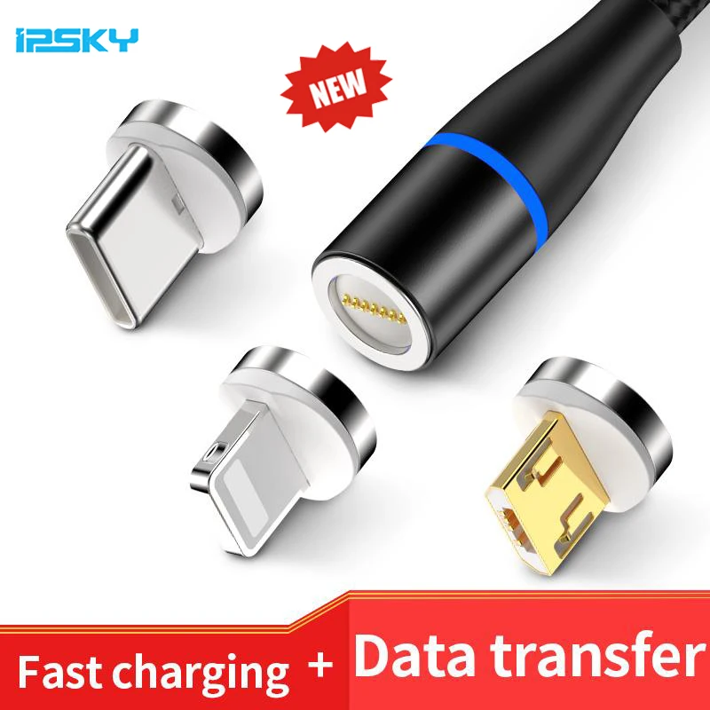 

IPSKY Magnetic Cable For Phone 360 Rotation Round USB Cables Data Transfer 3A Fast Charging MicroUSB/Type C Data Cord For Xiaomi
