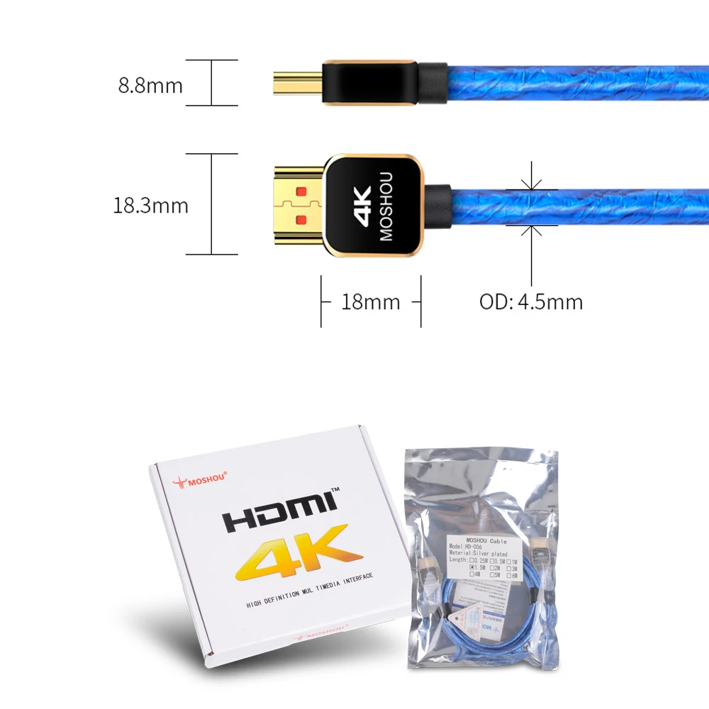 Профессиональный HDMI 2 0 кабель 4K @ 60Hz MOSHOU 18Gbs высококачественный посеребренный