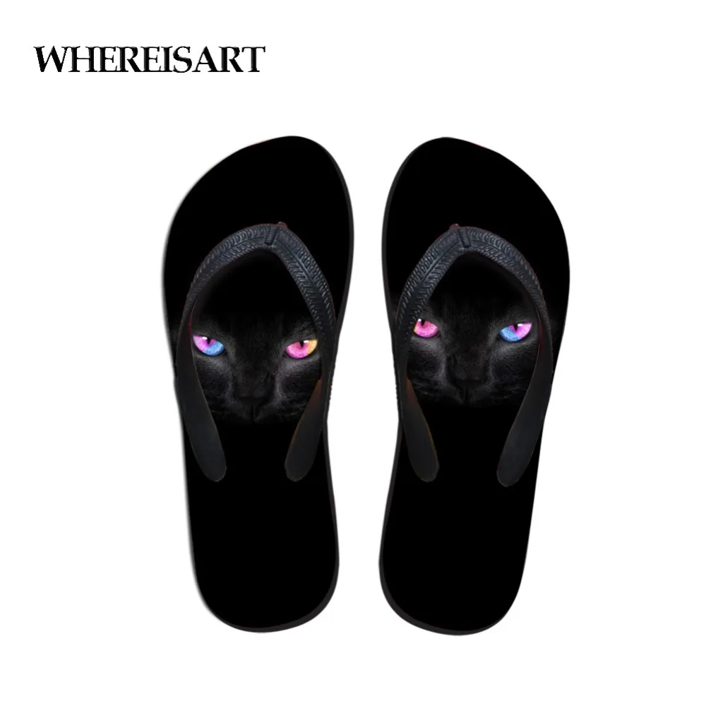 

WHEREISART Flip Flops Men Eyes Print Slippers Male Home Cool Animals Cat Slippers Outdoor Studnets Teen Boys Sandals Shoes Hot