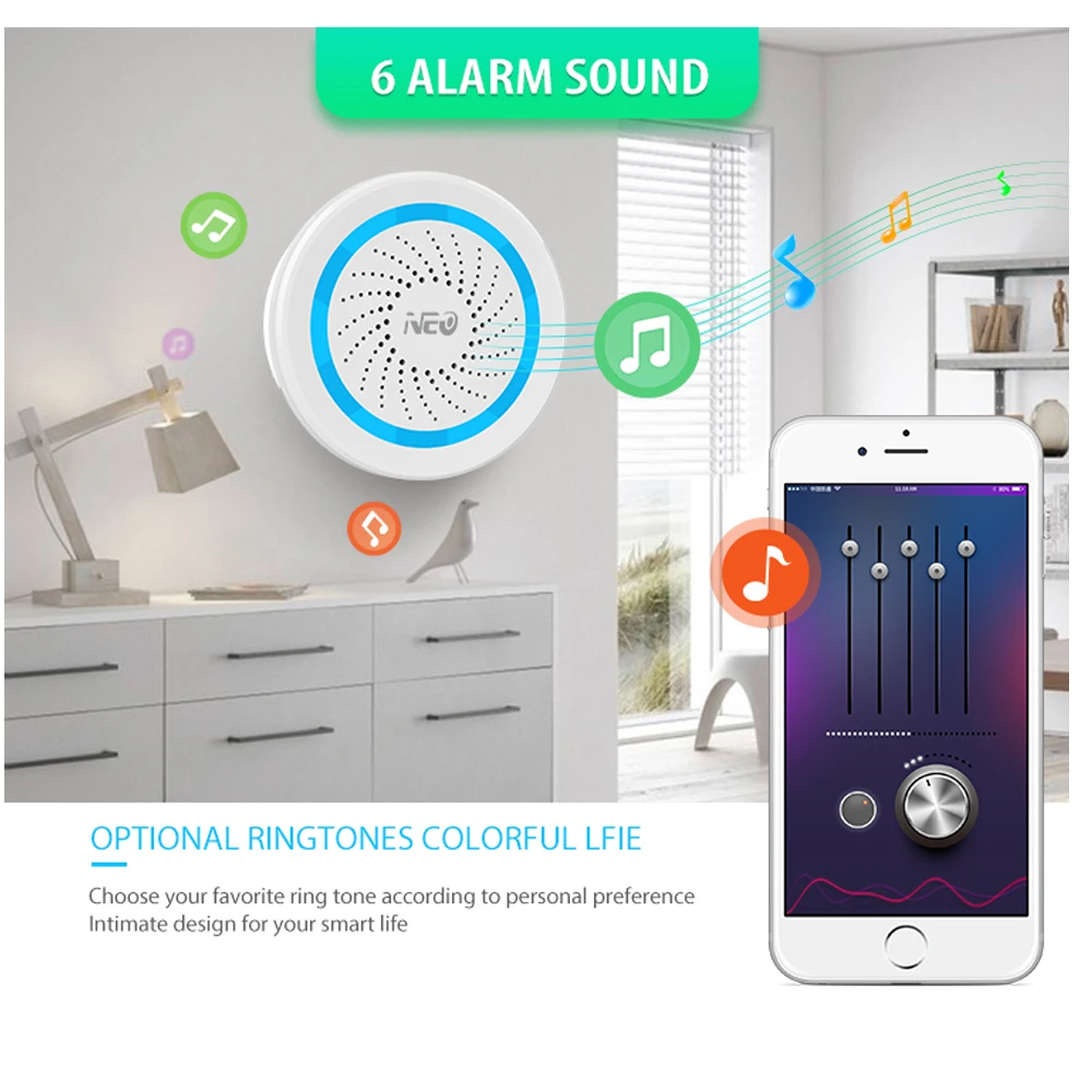 Z-wave Plus Sound and Light Alarm Sensor CR123A Battery-Powered Can Be Charged with USB Zwave Wireless Home Automation System