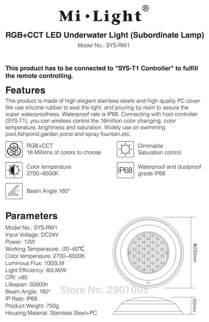 Mi светильник 12 Вт RGB+ CCT светодиодный подводный светильник водонепроницаемый вспомогательный светильник приложение для телефона с регулируемой яркостью 24 в wifi контроллер дистанционного управления ip68