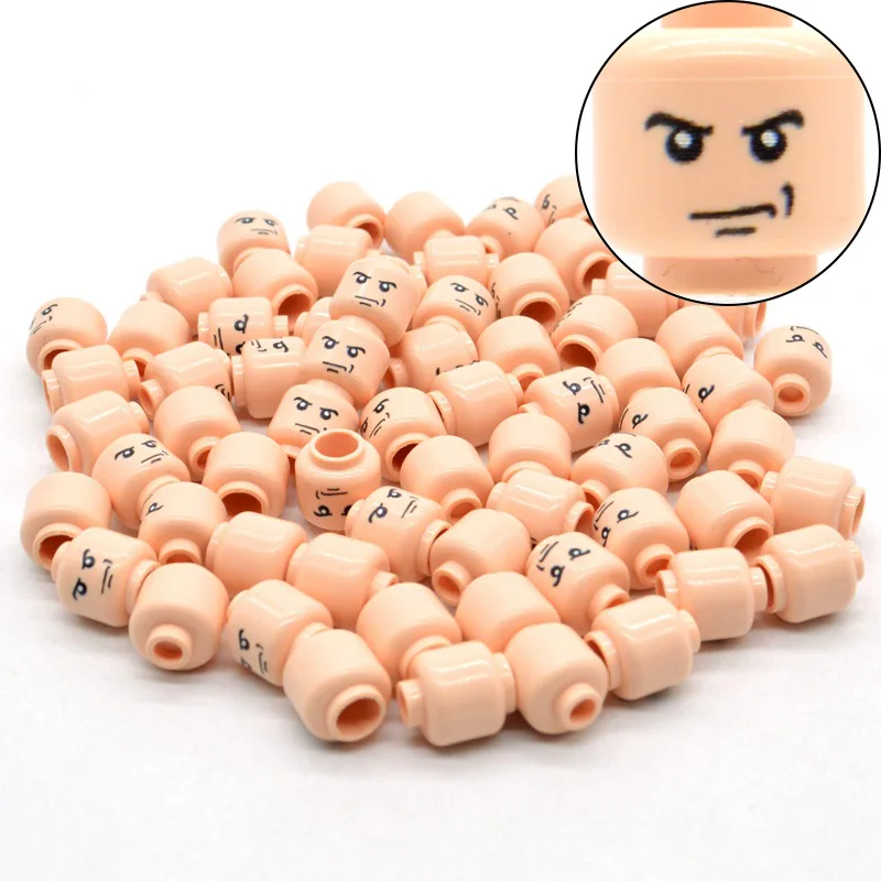

50pcs/lot Mini Heads Printed Facial Expression for MOC Complexion Blocks Building Bricks Toys for Children